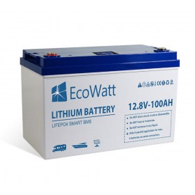 Ecowatt LCD LiFePO4 12.8V 100Ah Lithium Batterie (VIS) pour RV Bateau Photovoltaïque
